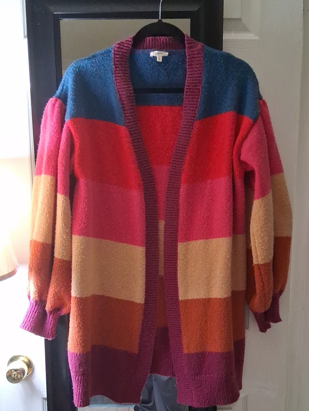 JODIFL Open-Front Striped Cardigan in Blue, Red, Pink, Tan, Orange, Purple